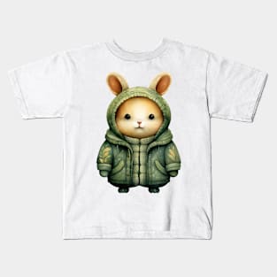 Whimsical Green Christmas Rabbit Kids T-Shirt